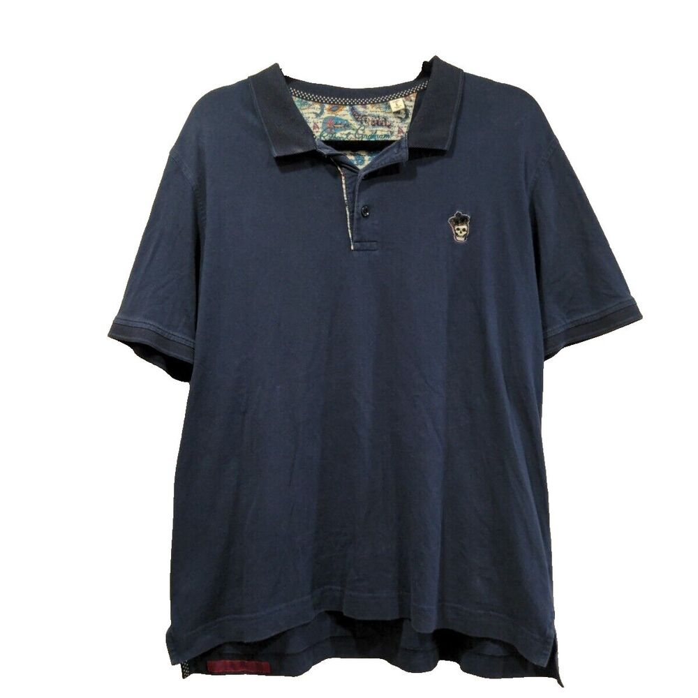 Robert Graham Mens SS Skull Logo Polo Size Large Navy Golf Casual Classic Fit